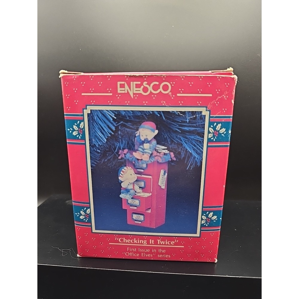 Vintage Enesco First Issue Ornament‎ Checking It Twice Office  Elves Series.